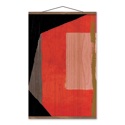 Geo Red Heptagon 20" x 30" Teak Hanging Canvas