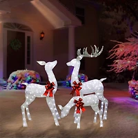 3-Piece Outdoor Pre-Lit Silver Deer Family