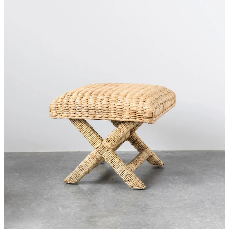Hello Honey® 18.5" Wood & Water Hyacinth Woven Stool