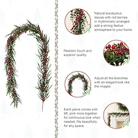 Glitzhome® 9ft Christmas Greenery Eucalyptus Garland with Red Berries