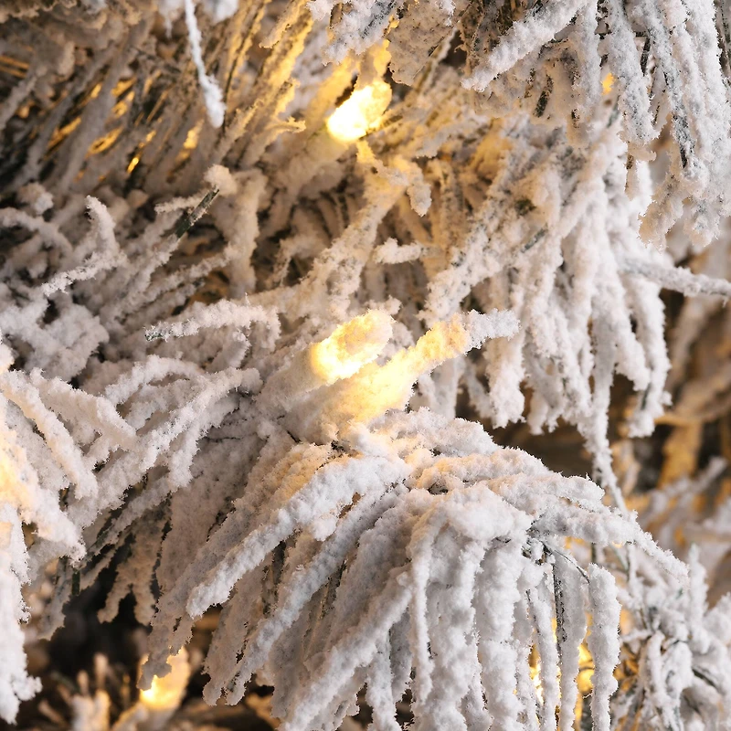 Glitzhome® 7.5ft Pre-Lit Flocked Full Spruce Artificial Christmas Tree, Warm White LED Lights