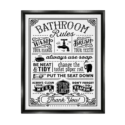 Stupell Industries Vintage Style Bathroom Rules Diagram List Border Floater Framed Art