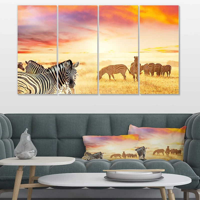 Designart - Cute Zebras Grazing in Grassland
