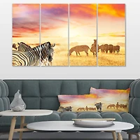 Designart - Cute Zebras Grazing in Grassland