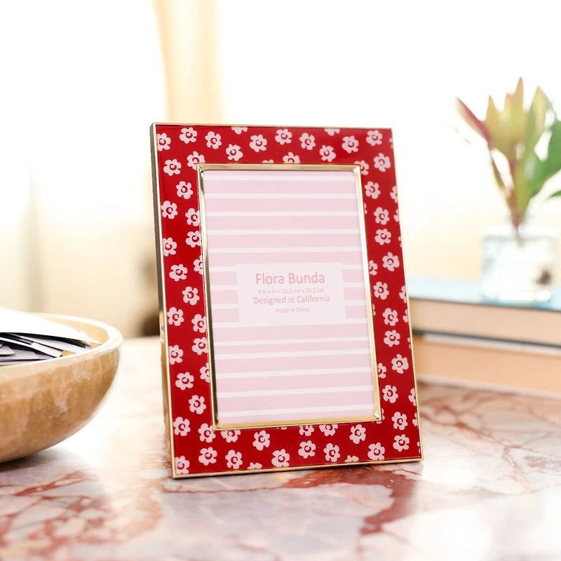 Flora Bunda 4" x 6" Red Floral Aluminum Picture Frame