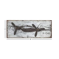 46" Silver Metal Airplane Industrial Wall Décor