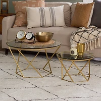 Walker Edison Gold Geometric Glass Nesting Tables Set