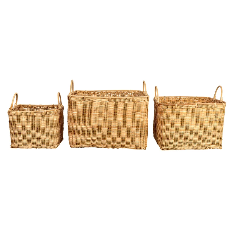 Hello Honey® Natural Square Rattan Basket Set with Handles