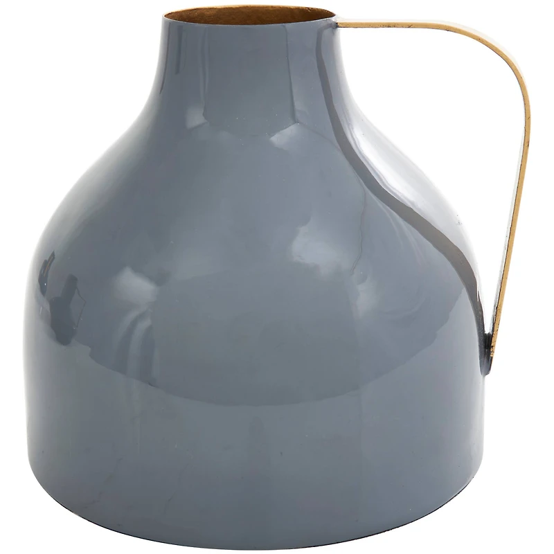 CosmoLiving by Cosmopolitan Blue Metal Abstract Enameled Vase with Geometric Gold Handle Set