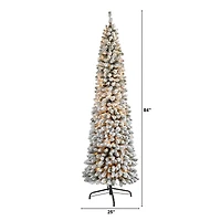 7ft. Pre-Lit Flocked Pencil Artificial Christmas Tree with Clear LED Lights