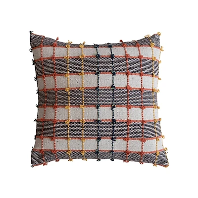Hello Honey® 18" x 18" Multicolor Plaid Woven Cotton Blend Pillow with Knots