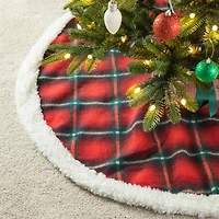 Glitzhome® 48" Red & Black Plaid Reversible Sherpa/Flannel Christmas Tree Skirt