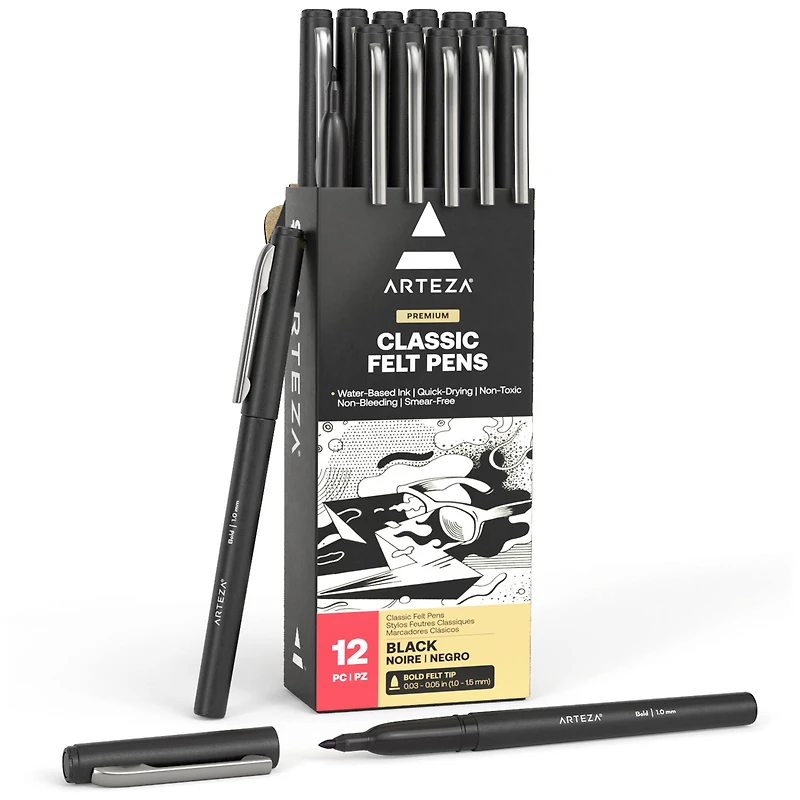 Arteza® Black Bold Tip Classic Felt Pens, 12ct.