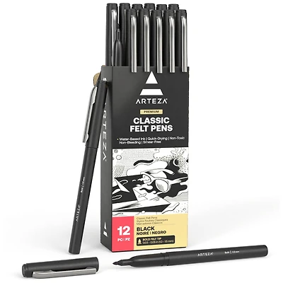 Arteza® Black Bold Tip Classic Felt Pens, 12ct.