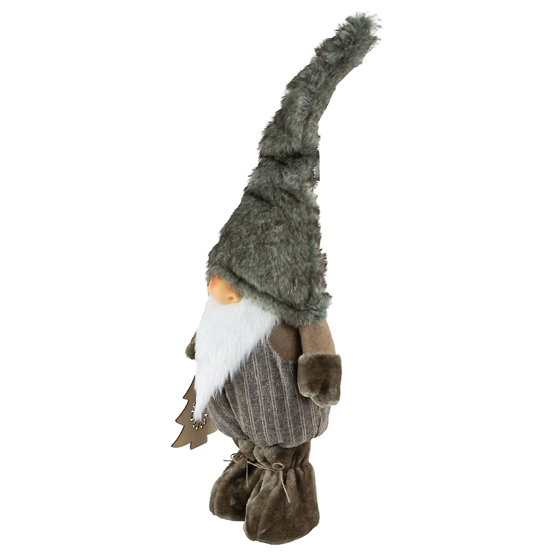 33" Gray & White Woodland Gnome with Striped Pants Christmas Figurine
