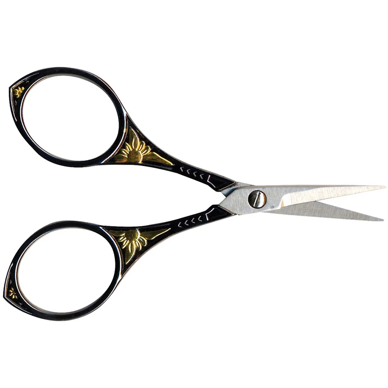 Sullivans 4" Gunmetal & Gold Heirloom Embroidery Round Handle Scissors