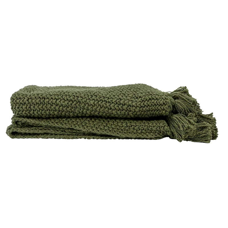 Hello Honey® Olive Green Knit Throw Blanket with Tassels