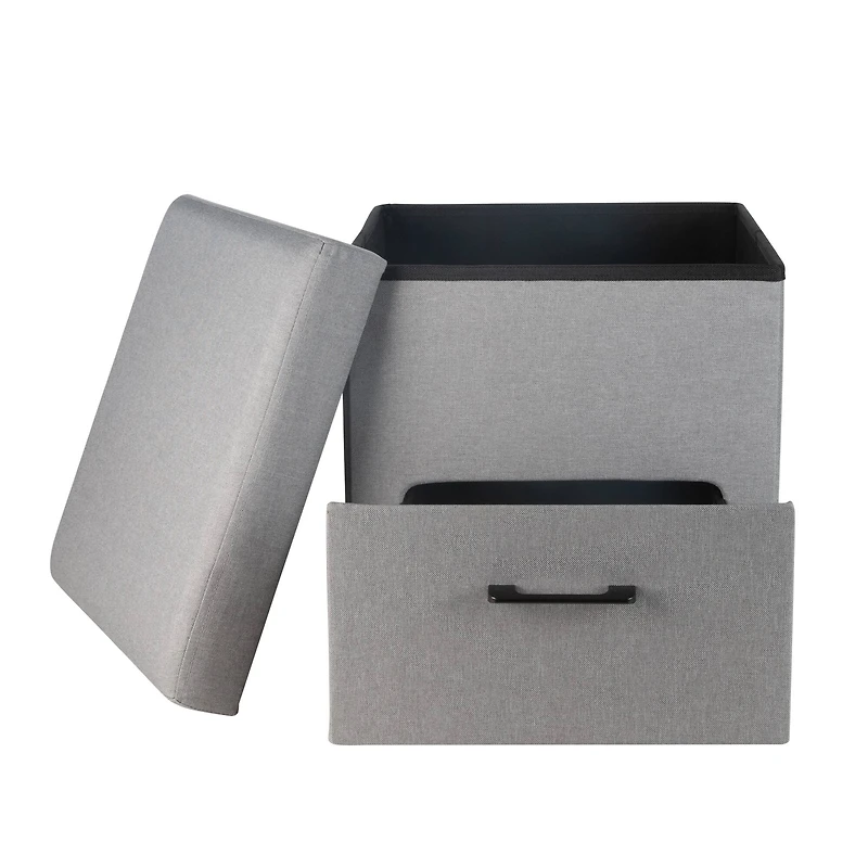Simplify Gray Collapsible Storage Ottoman with Drawer
