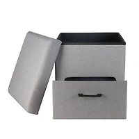 Simplify Gray Collapsible Storage Ottoman with Drawer