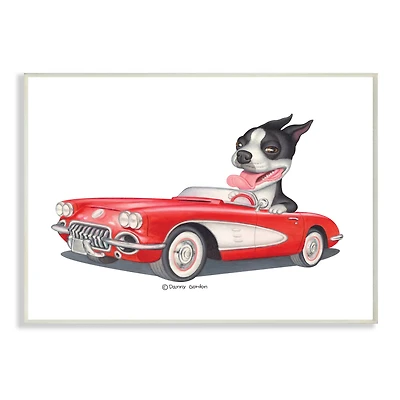 Stupell Industries Dog Driving Vintage Red Convertible Wall Plaque