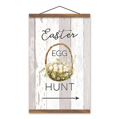 Easter Egg Hunt Basket 12" x 18" Teak Hanging Canvas