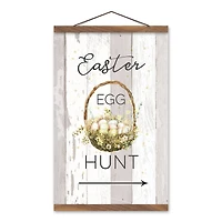 Easter Egg Hunt Basket 12" x 18" Teak Hanging Canvas