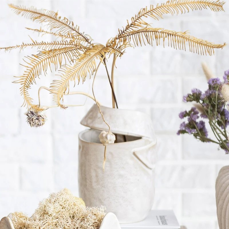 Hello Honey® 8" Cream Organic Round Stoneware Vase with Reactive Glaze