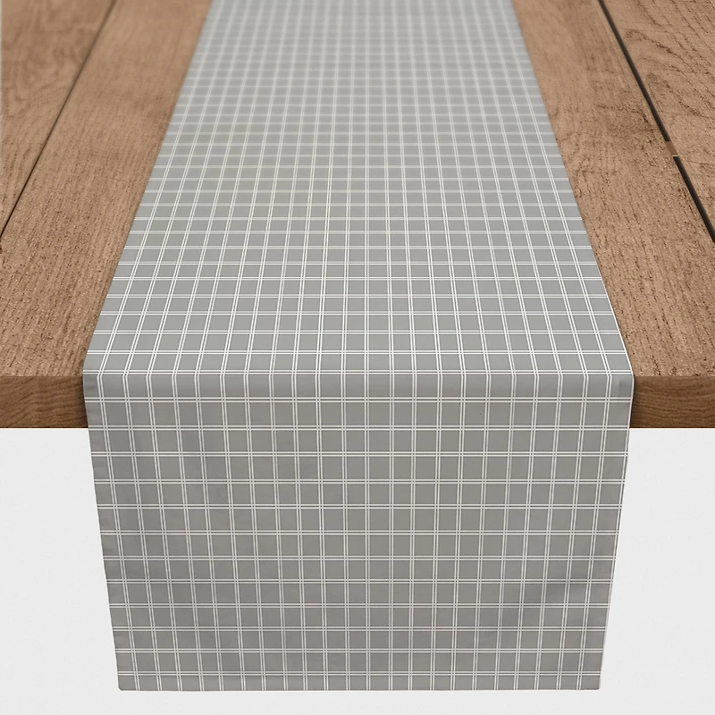90" Gray & White Grid Pattern Cotton Twill Table Runner
