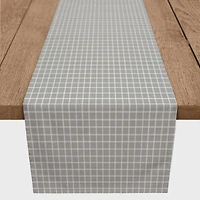 90" Gray & White Grid Pattern Cotton Twill Table Runner