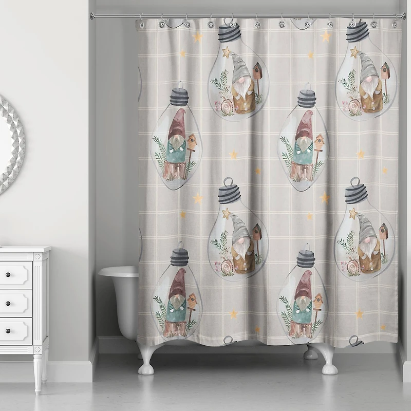 Gray and White Check Gnome Globe Pattern Shower Curtain
