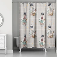 Gray and White Check Gnome Globe Pattern Shower Curtain