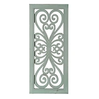 American Art Décor™ 36" Distressed Hand-Carved Seafoam Green Wood Wall Medallion Panel