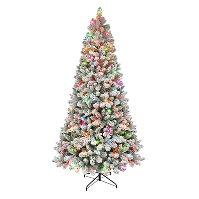 6.5ft. Pre-Lit Flocked Virginia Pine Artificial Christmas Tree, Multicolor Lights