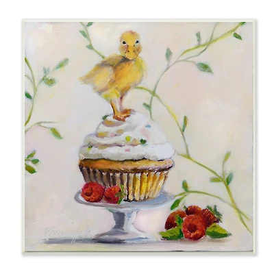 Stupell Industries Baby Duck on Raspberry Cupcake Dessert Painting, 12" x 12"