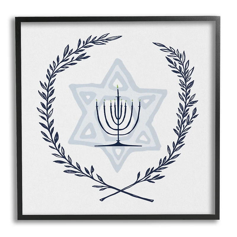 Stupell Industries Hanukkah Menorah Botanical Laurel Framed Giclee Art