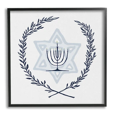 Stupell Industries Hanukkah Menorah Botanical Laurel Framed Giclee Art