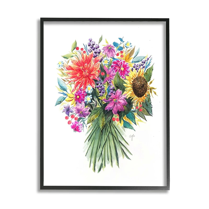 Stupell Industries Charming Bridal Style Bouquet Illustration Vivid Country Florals Framed Wall Art