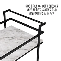 Honey Can Do 2-Tier Black & White Faux Marble Rolling Bar & Serving Cart