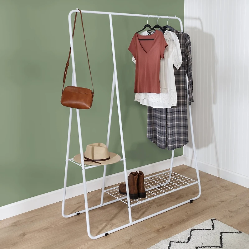 Honey Can Do White Clothing Rack with Shelves and Hanging Bar