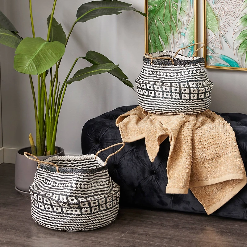 Black & White Boho Round Storage Basket Set