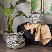 Black & White Boho Round Storage Basket Set