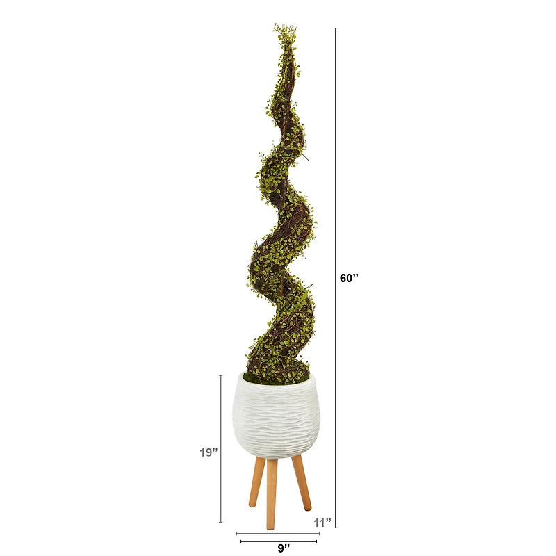 5ft. UV Resistant Mohlenbechia Spiral Tree in White Planter with Stand