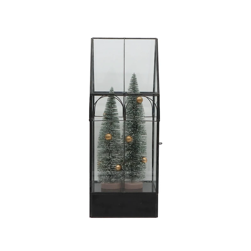 Tall Black Christmas Tree Greenhouse LED Lighted Lantern by Ashland®