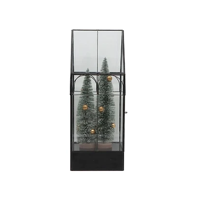 Tall Black Christmas Tree Greenhouse LED Lighted Lantern by Ashland®