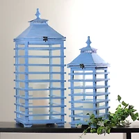 L'Eau de Fleur Distressed Fir Wood Candle Lantern Set