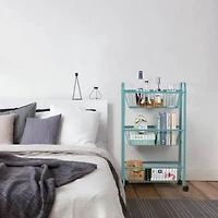 NEX™ Blue Large 3-Tier Rolling Basket Stand with Shelves & Wheels