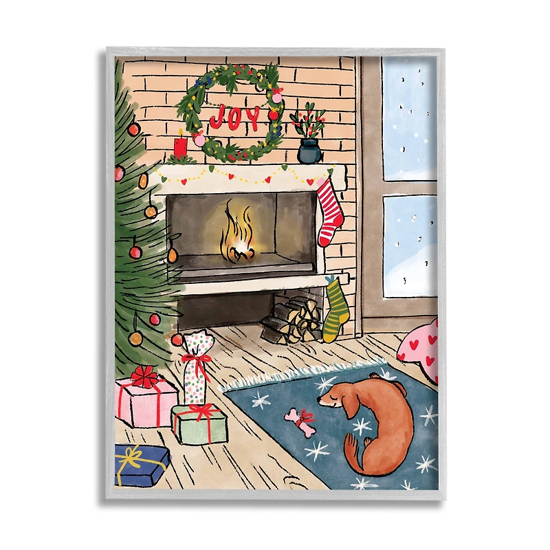 Stupell Industries Cozy Christmas Fireplace Tree Framed Giclee Art