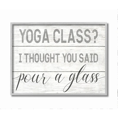 Stupell Industries Yoga Class or Pour A Glass Wall Art in Gray Frame