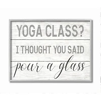 Stupell Industries Yoga Class or Pour A Glass Wall Art in Gray Frame