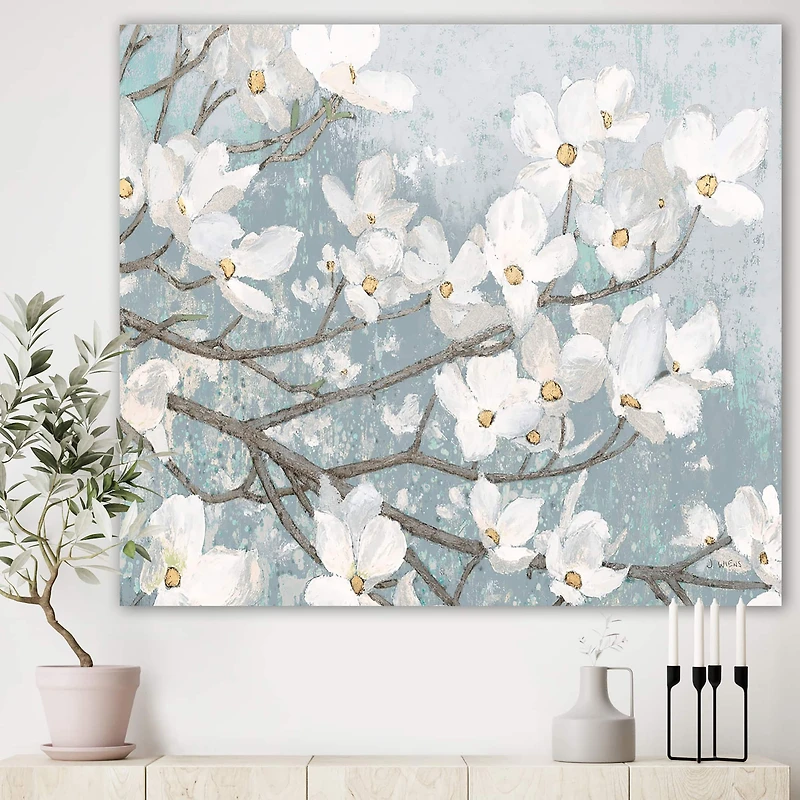 Designart - Blue on Grey Blossoms